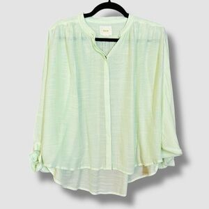 Maeve Anthropologie Brynna Flowy Billowy Button Up Blouse Small Green